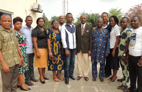 Cross section of Bursary staff of Michael Opara University of Agric. posed for photograph at the opening of Sage Fixed Assets Software training. To the left of our Managing Partner are the Bursar and Deputy Bursar